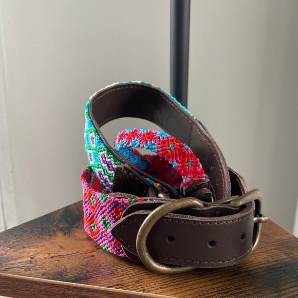 Mid size dog collar leather/mexican handmade colorfull textile - Picture 4 of 5